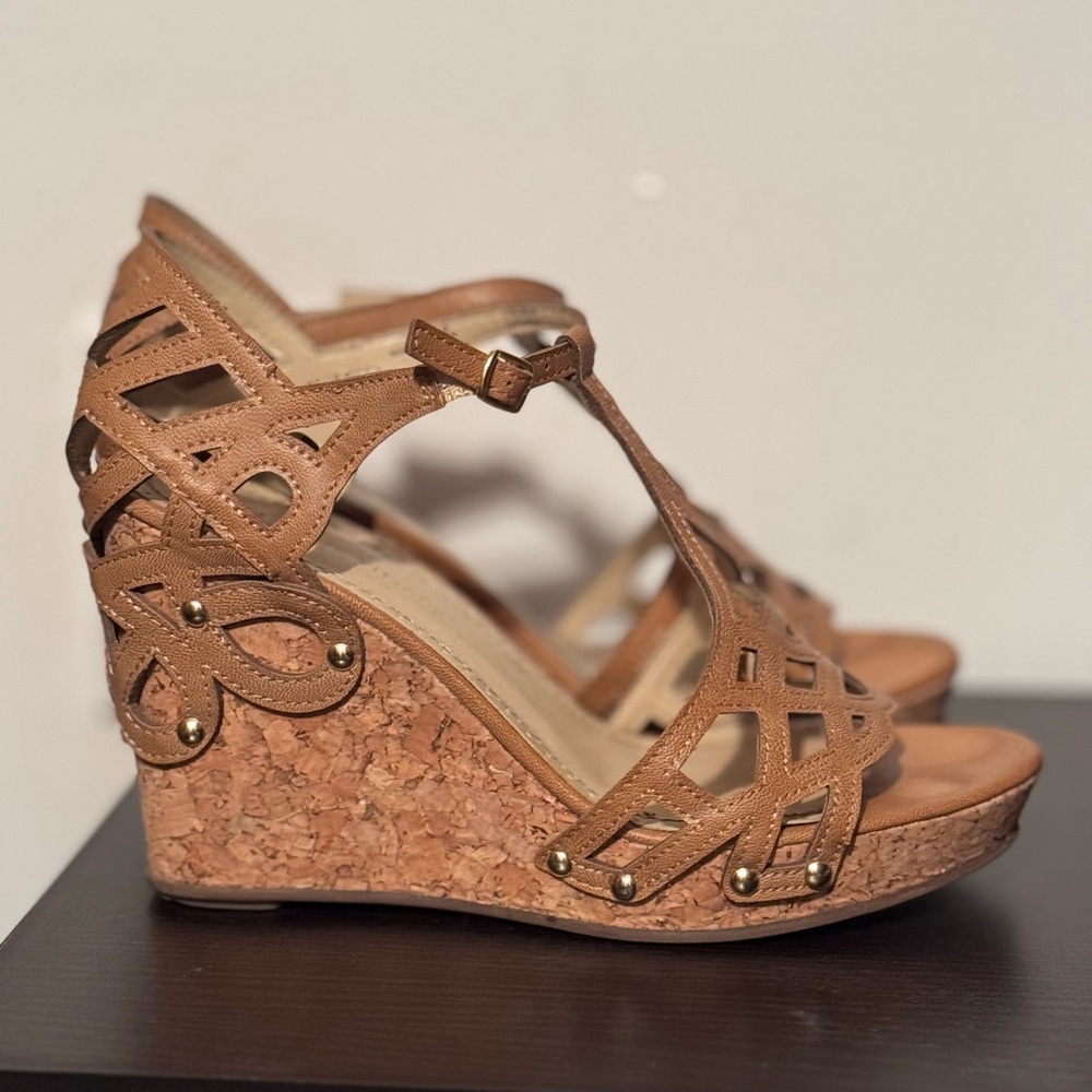 Adrienne Vittorio T-Strap Wedge Sandals